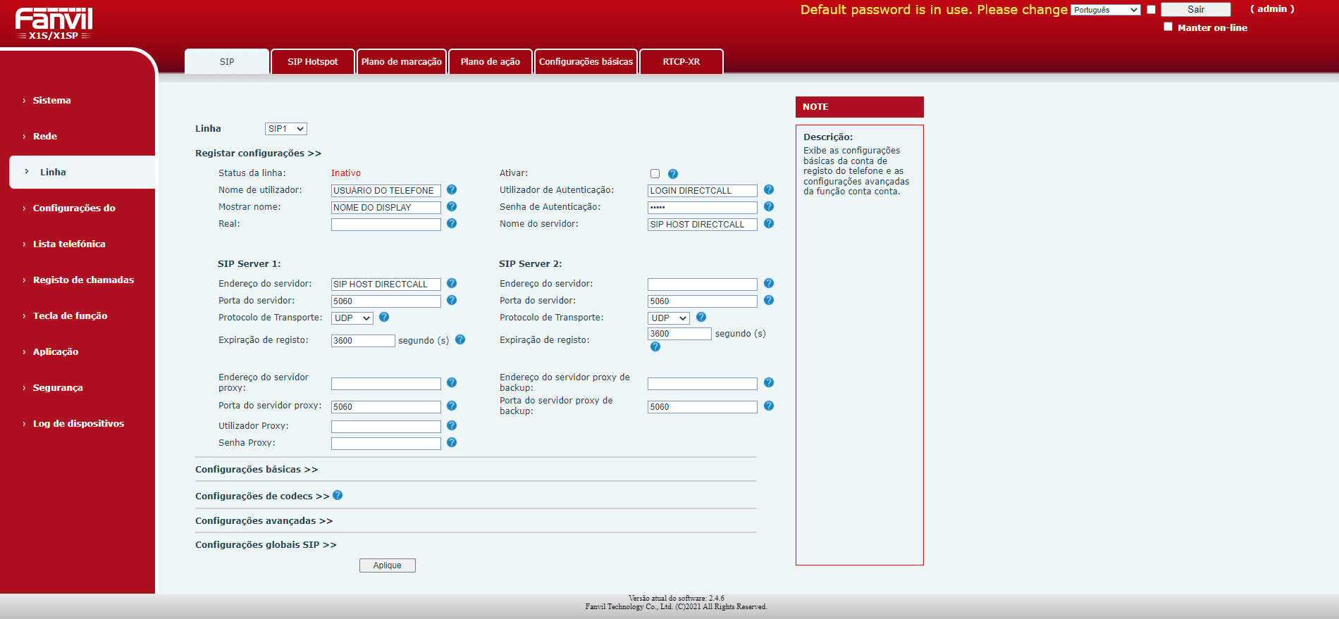 Manual de Instalação TELEFONE IP FANVIL X1S X1SP Directcall